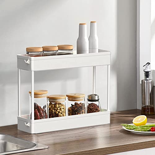 Slim Storage Cart 4 Tier,Bathroom Organizer Rolling Utility, Mobile Shelving Unit Slide Out for Office, Kitchen, Laundry Room & Narrow Places,White