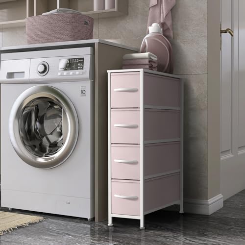 Sorbus Kids Narrow Dresser with 4 Drawers - Vertical Slim Storage Chest of Drawers with Steel Frame, Wood Top & Easy Pull Fabric Bins for Small Spaces, Closets, Bedroom, Bathroom & Laundry