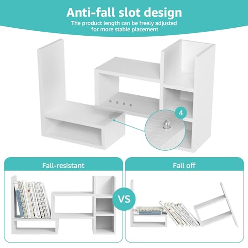 NUTIKAS Desk Shelves Desktop Organizer Shelf - White Office Organization for Top of Desk Organizers and Accessories Corner Bookshelf Table Top Shelving Small Hutch Decorations for Women Office