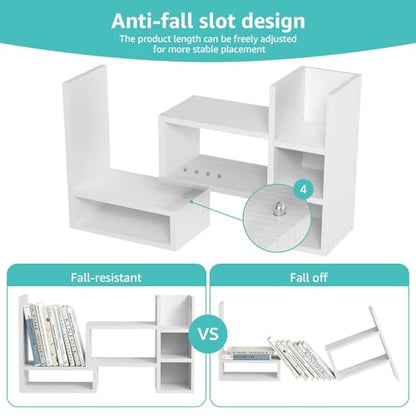 NUTIKAS Desk Shelves Desktop Organizer Shelf - White Office Organization for Top of Desk Organizers and Accessories Corner Bookshelf Table Top Shelving Small Hutch Decorations for Women Office