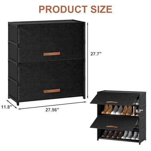 5 Tier Shoe Cabinet with Door, 20-Pair Storage, Black | Ideal for daily family use. Door keeps shoes dust-free. Stops pets from chewing. Simple tool-free install.