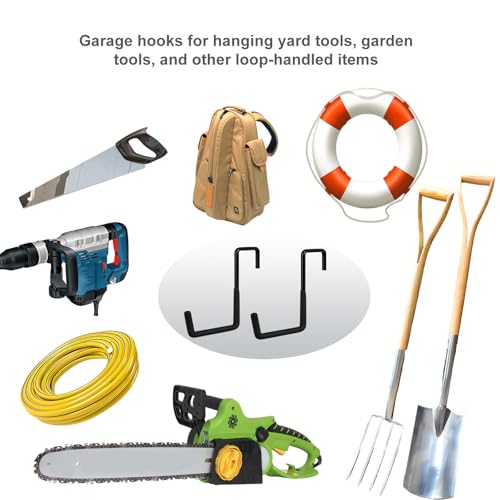 4 Pcs Rafter Hooks, Upgraded Fence Hangers, Heavy Duty Bike Hanger for Garage, Ladder Hook, Black Large S Hooks for Hanging Hose, Plants, Chairs, Bikes, Ladders, Cords and More