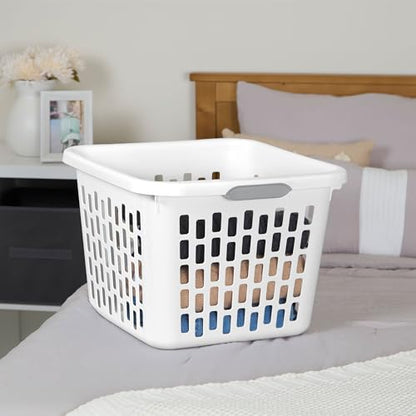 Sterilite Square Laundry Basket, Plastic Clothes Hamper, 6-Pack | 1.5 Bushel Capacity, White, Dirty Clothing Storage, Ventilated Rectangular Holes & Large Comfort Grip Handles for Easy Carry