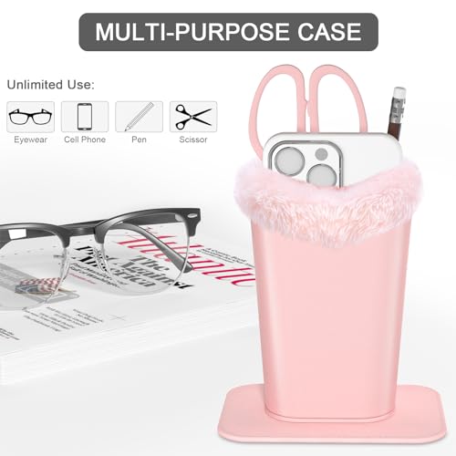 Eyeglasses Holder,Plush Lined PU Leather Pattern Stand Case with Magnetic Base,Unisex for Women Men