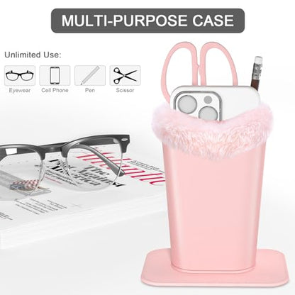 Eyeglasses Holder,Plush Lined PU Leather Pattern Stand Case with Magnetic Base,Unisex for Women Men