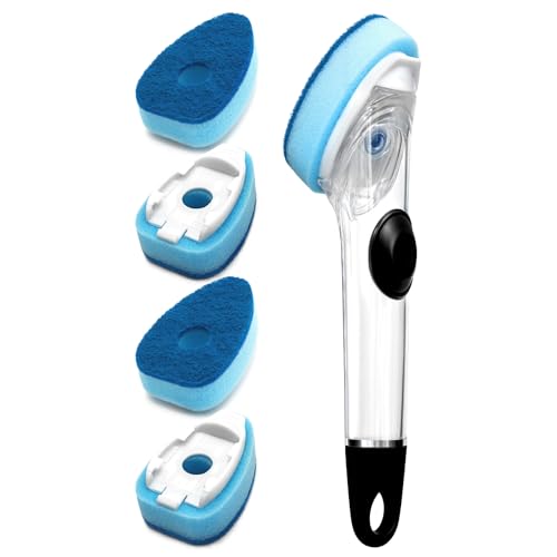 Dish Wand with Handle,Non-Scratch Dishwand Refills Replacement Sponge Heads | Leak-Proof Soap Control Dispenser Scrub Sponges, Advanced Scrubber Brush Pads for Kitchen Cleaning Dishes Sink Washing Tool