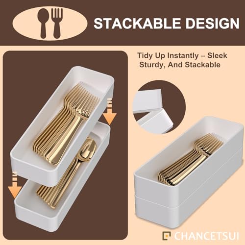 Silverware Organizer Tray for Kitchen Drawer Cabinet Single Cutlery Holder | Small Stackable utensil shallow trays individual plastic fork knife spoon