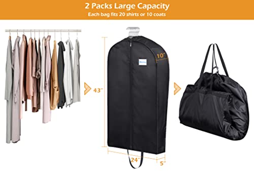MISSLO Garment Bags for Travel Heavy Duty Moving Bags Large Capacity Hanging Clothes Bag for 20 Shirts Waterproof Fabric Suit Covers for Closet Storage 2 Packs, 43"