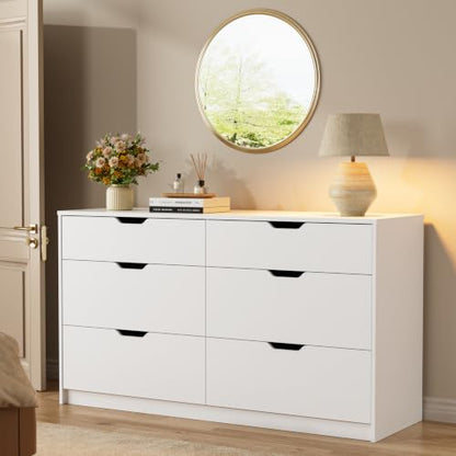 YESHOMY Dresser for Bedroom, 47.2" Modern Wood Chest with 6 Drawers, White | Two Drawer Sizes, Anti-Tip, Storage Cabinet & TV Stand for Living Room, Closet, Entryway