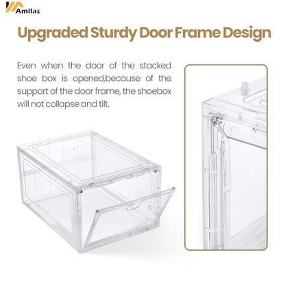 12 Pack Clear Shoe Storage, Stackable Shoe Organizer, Shoe Boxes for Closet | Plastic Shoe Containers with Magnetic Door, Sturdy Sneaker Storage Organizer, Shoe Cabinet Fit up to US Size 12