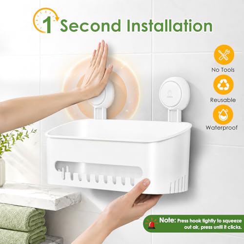 LUXEAR Shower Caddy Suction Cup NO-Drilling Removable Shower Shelf Powerful Heavy Duty Hold up to 22lbs, Waterproof Storage Basket for Shampoo & Toiletries Bathroom & Kitchen Caddy Organizer
