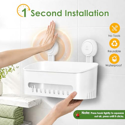 LUXEAR Shower Caddy Suction Cup NO-Drilling Removable Shower Shelf Powerful Heavy Duty Hold up to 22lbs, Waterproof Storage Basket for Shampoo & Toiletries Bathroom & Kitchen Caddy Organizer