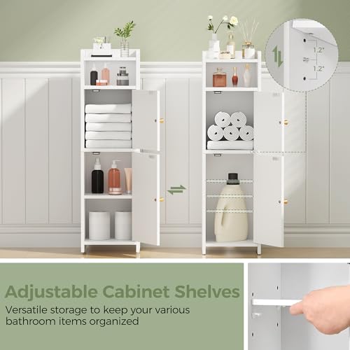 BEWISHOME Slim Bathroom Storage Cabinet, 2 Doors Small Bathroom Cabinet | Storage Cabinet with Adjustable Shelves, Narrow Toilet Paper Cabinet 7.9"D x 9.8"W x 31.5"H, for Small Spaces, White YYG13W