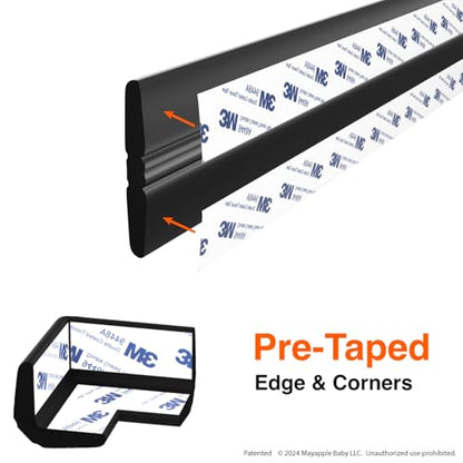 Roving Cove PreFit (Classic) Furniture Edge Corner Protector (Standard 15ft Edge 4 Corners), Baby Proofing Bumper Guards, Onyx Black, Pre-Taped, for Straight Smooth Surfaces
