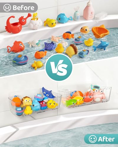 Bath Toy Storage Organizer 2 Pack, Bath Toy Holder with Drain Holes | Durable Plastic Bathtub Toy Storage for Bathroom, Quick-Dry Drainable Shower Caddy, Easy to Clean and Install