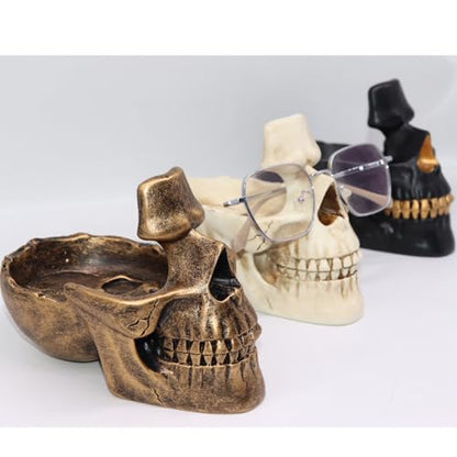 Buminee Glasses Holder for Nightstand, Creative Glasses Stand, Skull Glasses Holder, Skull Resin Sculpture for Home, Office - Bronze