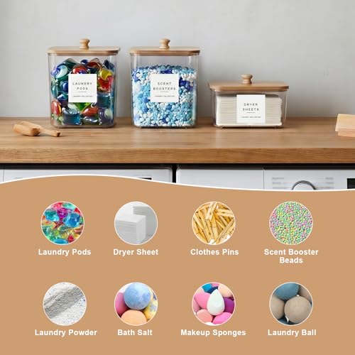 POLRAI 3 Pack Laundry Pod Containers and Dryer Sheet Holder, Laundry Room Organization Storage Containers with Lids and Labels for Detergent Pods Dry Sheet Organizing