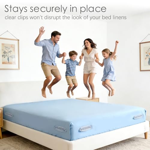 Fitted Sheet Holders, Bed Sheet Holders for Corners, 4 PCS Fitted Sheet Grippers with Lock Clips, Sheet Fasteners Secure Sheets for Twin, Full, Queen, King Beds
