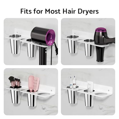 Hair Tool Organizer Wall Mount, White Acrylic Hot Tool Holder with 2Cups, Bathroom Hair Styling Accessories Storage Organizer for Flat Iron, Blow Dryer, Curling Wand