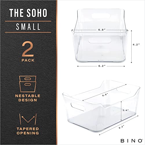 BINO | Plastic Storage Bins, Small - 2 Pack, Clear | THE SOHO COLLECTION | Pantry Organizers and Storage Containers Fridge Organizer Bins Kitchen Cabinet Organizer Medicine Cabinet Bin