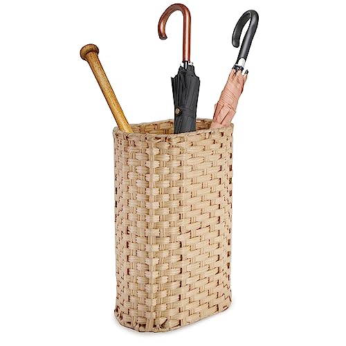 PEMAR Wicker Umbrella Holder, Hand Woven Umbrella Stand Basket Decorative Cane Holder Rack for Home, Entryway Multipurpose Narrow Tall Basket (Natural)