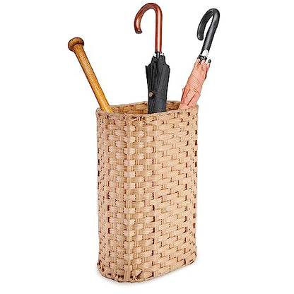 PEMAR Wicker Umbrella Holder, Hand Woven Umbrella Stand Basket Decorative Cane Holder Rack for Home, Entryway Multipurpose Narrow Tall Basket (Natural)