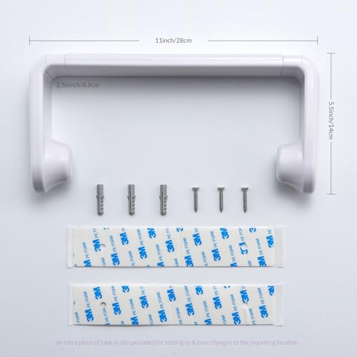 ONE Hand Tear Paper Towel Holder Under Cabinet/Wall for 9.4-11inch, White | adaptive adjustable tension arm | tear one/more sheets at one time | adhesive or drilling | abs plastic | easy to replace