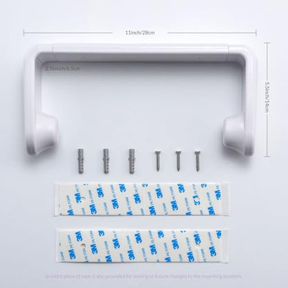 ONE Hand Tear Paper Towel Holder Under Cabinet/Wall for 9.4-11inch, White | adaptive adjustable tension arm | tear one/more sheets at one time | adhesive or drilling | abs plastic | easy to replace