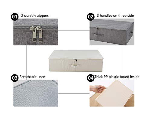 Folding Underbed Shoes Clothes Storage Organizer Basket with Zip Lid,Beige | Underbed Clothes Organizer Basket, Garment Storage Boxes, folding washable rigid sturdy storage bins for clothing shoes duvet