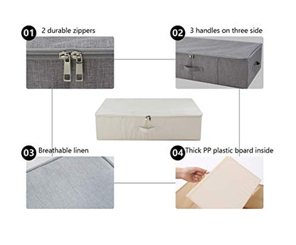 Folding Underbed Shoes Clothes Storage Organizer Basket with Zip Lid,Beige | Underbed Clothes Organizer Basket, Garment Storage Boxes, folding washable rigid sturdy storage bins for clothing shoes duvet