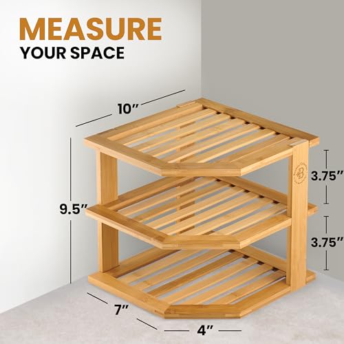 Plate Organizer for Cabinet, Corner Shelf, Bamboo 3-Tier Kitchen Organizer | Kitchen Cabinet Organizer, Corner Countertop Shelf, Holds Plates Bowls Mugs Cups, Kitchen Organization, Plate Rack Shelf