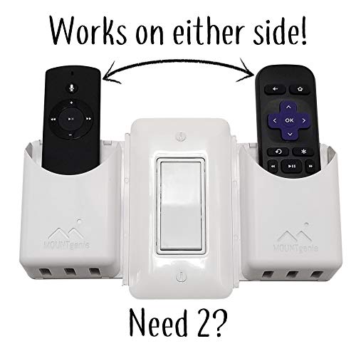 The No-Screwups Remote Control Holder by Mount Genie (White): Wall Mount with No Damaging Screws or Tape. Installs in Seconds on Any Light Switch. Great for TV, Ceiling Fan and Roku Remotes.