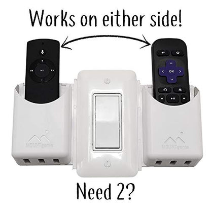 The No-Screwups Remote Control Holder by Mount Genie (White): Wall Mount with No Damaging Screws or Tape. Installs in Seconds on Any Light Switch. Great for TV, Ceiling Fan and Roku Remotes.