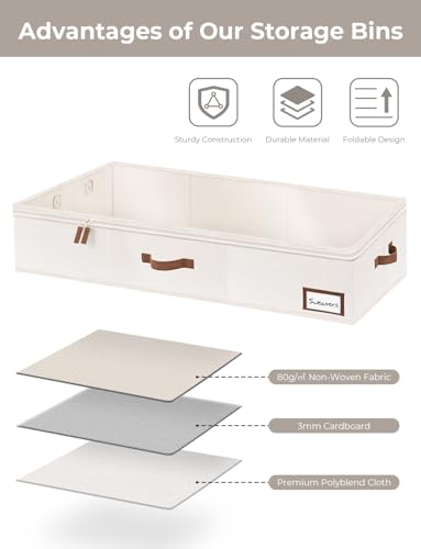 StorageWorks Large Under Bed Storage Containers with Handles and Label Holder, 2 Pack Ultra-thick Fabric Underbed Bins, Closet Organizer for Clothes, Blankets, Sweater