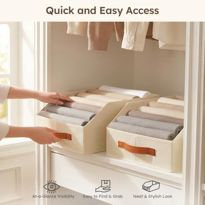 Fabric Storage Bins for Organizing - 6 Pack Large Trapezoid Collapsible Storage Bins with Front Handle, Closet Organizers and Storage for Bedroom, Home Shelves, Small Spaces, Beige