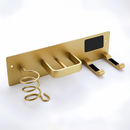 Hair Dryer Holder Hair Tool Organizer Metal Wall Mount (Gold) | Heat Resistant Hair Tool Organizer, Metal Wall Mount Storage, Bathroom Counter Space Saver, Blow Dryer Holder