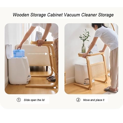 Robot Vacuum Storage Modern 27 Inch Tall Side Tables Cabinet | Bamboo Glass Coffee Table Freestanding Rattan Storage Wood Rack for Home Office and Living Room Bedroom