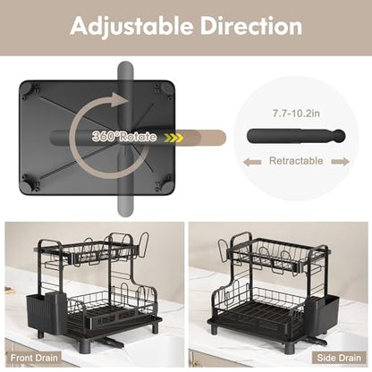 2 Tier Dish Drying Racks for Kitchen Counter with... (Black | Stainless Steel)