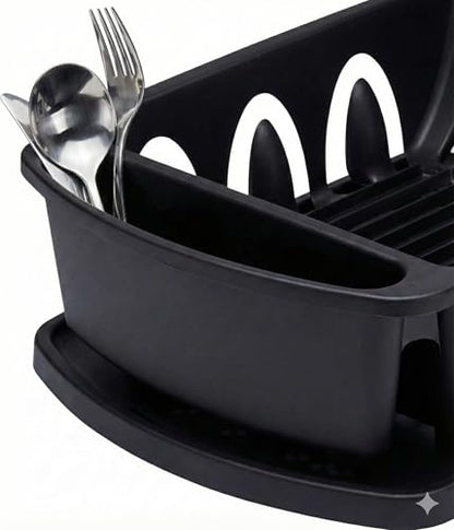 Tribello Sink Dish Drying Rack, Heavy Duty Hard Plastic Drying Rack, Dish Drainer for Kitchen Counter with Drainboard Set, with Silverware Holder - 18 x 13 x 6 (Black) - Made in USA