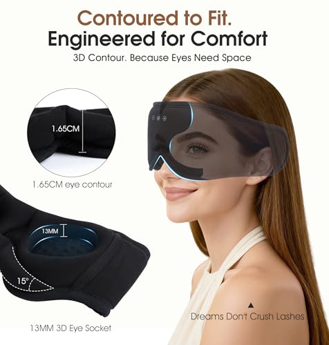 Bamboo Cotton Bluetooth Sleep Mask, 2 in 1 3D Soft Sleep Mask with Sleep Headphones, Sleep Eye Mask with Timming Setting, Blackout Sleeping Mask for Side Sleepers, Women Men, Black (Black)