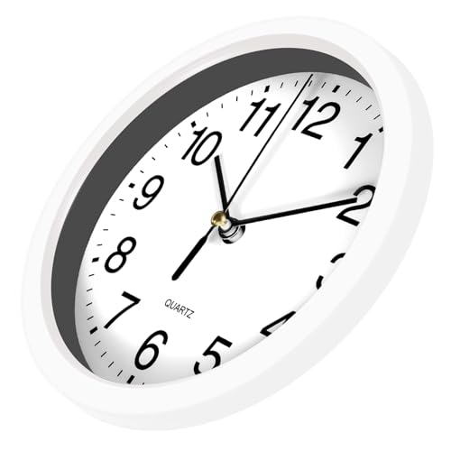 Silent Wall Clock Non Ticking, 6 Inch Wall Clocks Battery Operated, Small Analog Clock for Bedroom Home Office Kitchen Bathroom School, Easy to Read(White)