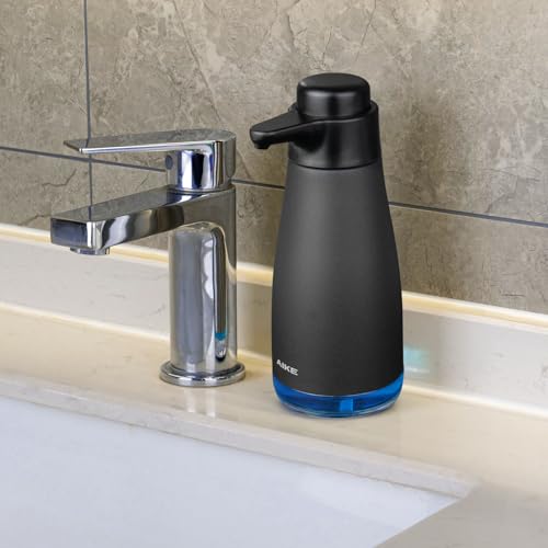 AIKE 15oz Liquid Soap Dispenser for Dish and Hand Soap Matte Black | Easy Push Durable Pump, No-Slip Base with Clear Liquid Window, Easy Refill Wide Opening, for Kitchen Sink and Bathroom