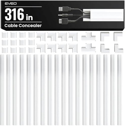 EVEO Cable Hider Wall 306” - Cable Raceway Cord Hider - Wire Covers for Cords on Wall, Cord Cover, Wall Cable Hider, Cable Concealer, Wire Hiders for TV on Wall Management-20X (L16 W0.95 H0.5) - White