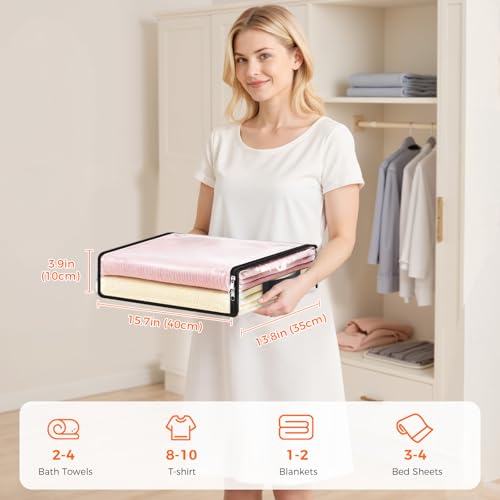 SpaceWhisper Clear Sheet Storage Bags, 8 Pack, 15.7 x 13.8 x 3.9 in | Sheet organizers and storage, zippered closure, thick plastic, reinforced handles, clothes, blankets, under-bed storage