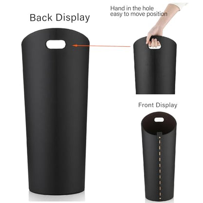 Black Umbrella Holer for Entryway with Drip Tray and 2 Steel Hooks Leahter Tall 22.44 Inches Umbrella Stand Rack Indoor Can Store 10 Golf Umbrellas or Crutches Toy Swords etc
