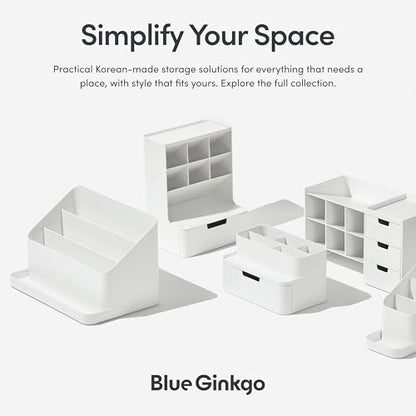 BLUE GINKGO Desk Organizer, Office Supplies, Blue, Made in Korea | Multi-Compartment. Adjustable. Everyday Storage.