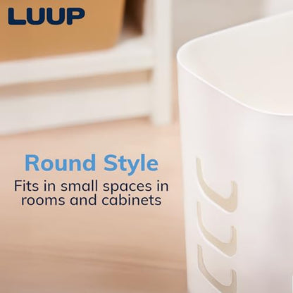 STORi Luup Trash Can (White) - Reuse Grocery Bags - Plastic Garbage Container for Bathroom, Vanity, Laundry Room, Kitchen, Office, Garage - 2.5 Gallon Wastebasket with Hooks to Secure Trash Bags