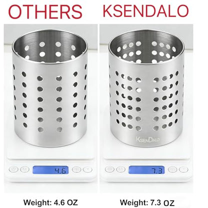 SUS304 Small Stainless Steel Utensil Holder for Countertop, Silver | 18/8 Stainless Silverware Utensil Drying Rack, Sturdy Rust Resistant, 5.32inch Tall, Dishwasher Safe
