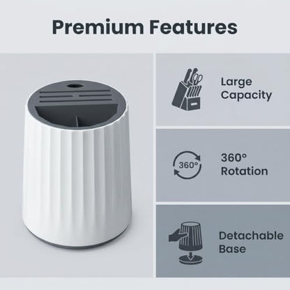 360° Rotating Knife and Utensil Holder, Kitchen Co... (White & Gray | Plastic)