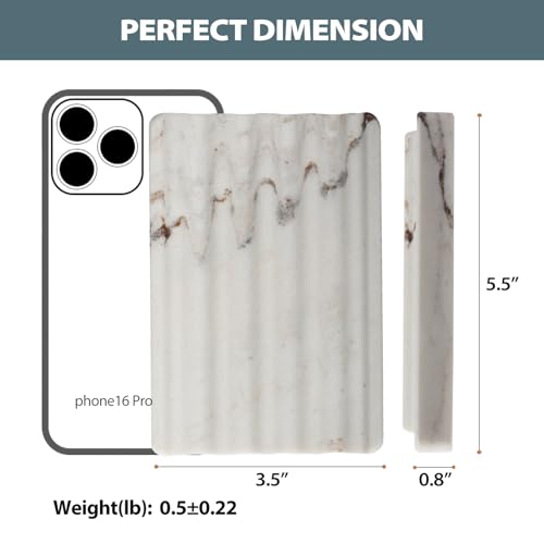 Natural Marble Soap Dish for Shower, Stone Soap Tray for Bathroom, Bar Soap Holder for Sink, Stripe Grooves Saver Stone Dish Tray Keep Bars Dry Easy Clean(Palissandro Classico)